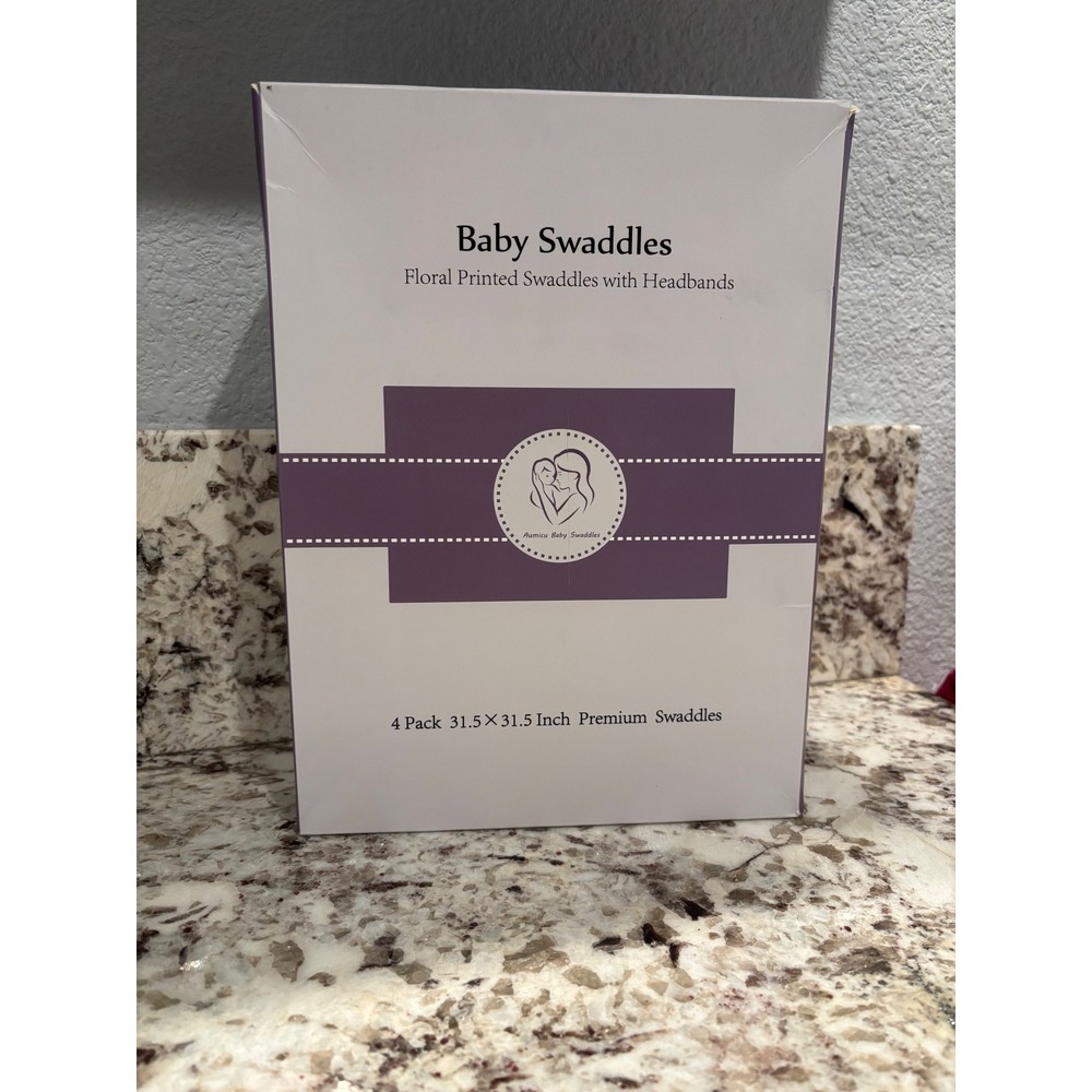 Aumicu Baby Swaddle Blanket Set 4 Pack Floral Print with Matching Headbands NEW